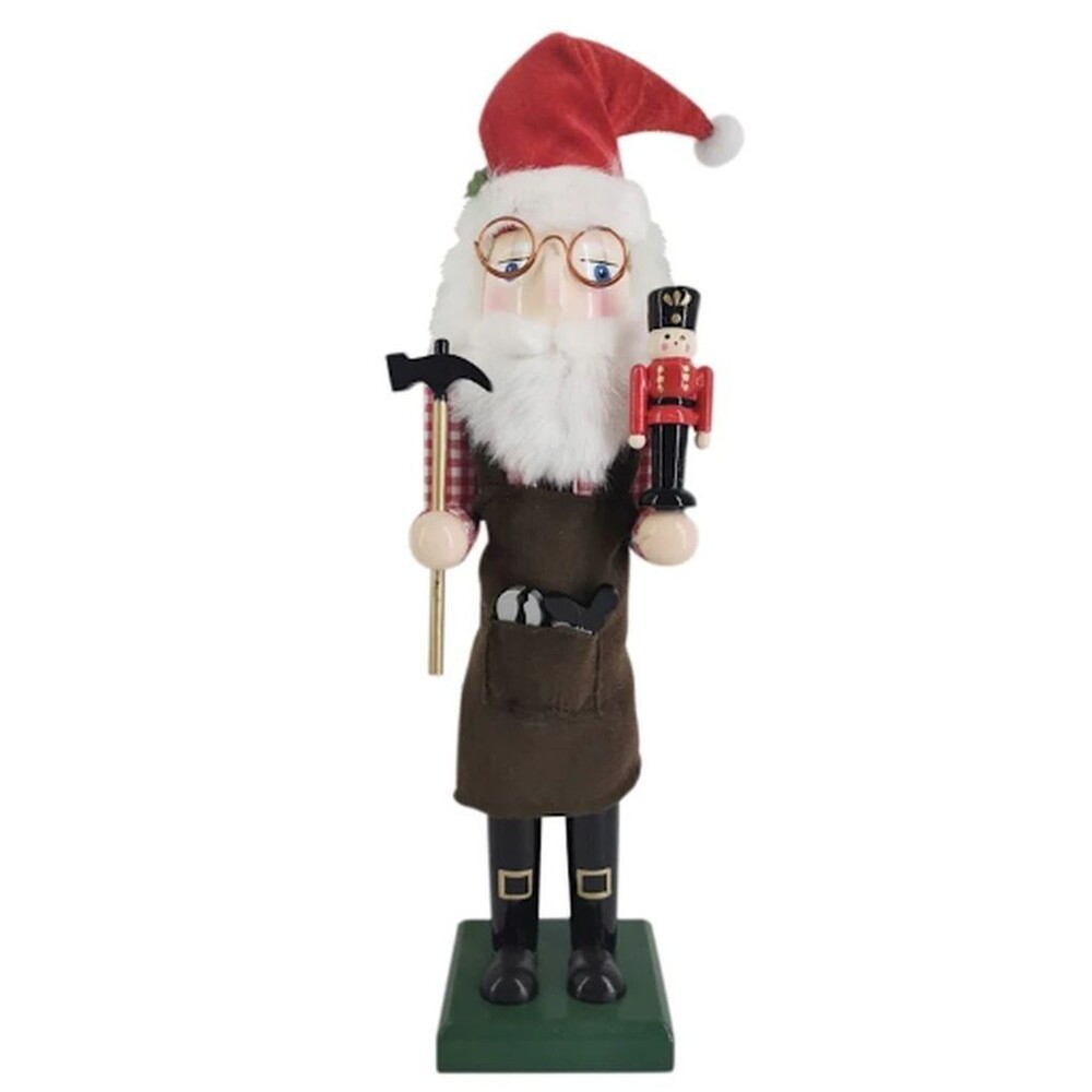 Wooden Christmas Nutcracker,15",TOYMAKER IN SANTA HAT W/HAMMER & TOY SOLDIER,ATH